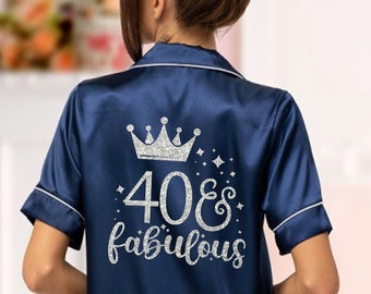 Personalised 40 Fabulous Birthday Pyjamas. 40th Birthday Pjs. Fortieth Birthday Pyjamas. Satin Pjs 40th Birthday Birthday Gift. Etsy