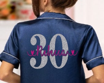 Personalized 30th Birthday PJs: Custom Name, Glitter Print