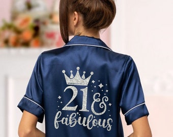 Personalised 21 & Fabulous Birthday Pyjamas. 21st Birthday pjs. Twenty First Birthday pyjamas. Satin pjs, 21st Birthday, birthday gift.