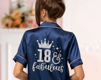 Personalised 18 & Fabulous Birthday Pyjamas. 18th Birthday pjs. Eighteenth Birthday pyjamas. Satin pjs, 18th Birthday, birthday gift.