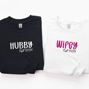 Hubby and Wifey Sweatshirts, Just Married, Bride and Groom Gift. Wedding Sweaters. Honeymoon Sweatshirts, Wifey, Hubby,Mr & Mrs Sweatshirts.