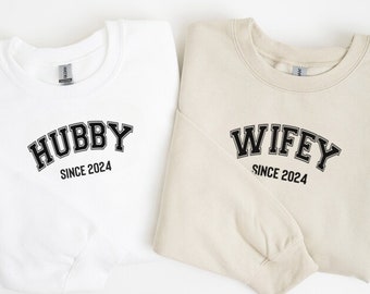 Ehemann und Ehefrau Sweatshirts, gerade verheiratet, Braut und Bräutigam Geschenk. Hochzeit Pullover. Flitterwochen Sweatshirts, Wifey, Ehemann,Mr & Mrs Sweatshirts.