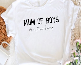 Mum of Boys T-shirt. Personalised Mum #outnumbered tshirt. Personalized gift. Mothers Day idea.