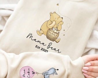 Mama Bär Sweatshirt. Personalisiertes Mum Sweatshirt mit den Namen der Kinder. Winnie Puuh Sweatshirt Geschenk für Mama. Mama Bär Pullover.