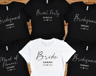 T-shirts de mariée. T-shirts personnalisés pour enterrement de vie de jeune fille. Mariée de l'équipe, chemises de demoiselle d'honneur, t-shirts de célibataire. Tops de mariage EVJF. F1