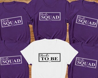 Bride Squad T-Shirts: Purple & White Hen Party Tees