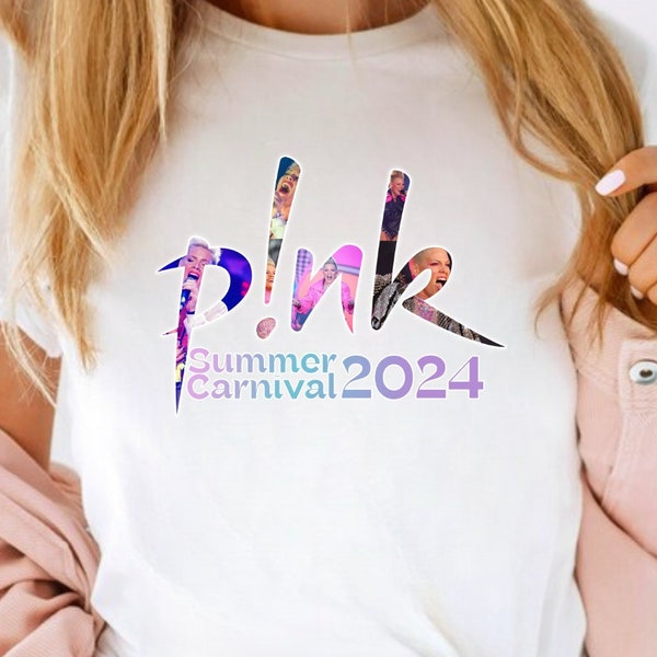 T-shirt de concert rose. T-shirt personnalisé de la tournée du Carnaval d'été 2024. T-shirt concert Carnaval d'été 2024. T-shirt rose. Album Trustfall