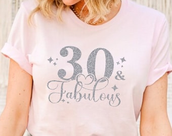 Personalised 30th Birthday t shirt.30th & fabulous birthday tshirt. Birthday girl, Birthday Tops. Birthday gift. 30th birthday t-shirt.