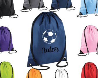 Personalised Football Drawstring bag. Named Back to School Drawstring Rucksack Bag.PE Bag Swimming Bag Gym Bag Afterschool Club Bag