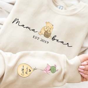 Mama Bear Sweatshirt. Personalised Mum Sweatshirt with children's names. Winnie the Pooh Sweatshirt  gift for Mum. Mama Bear Jumper.