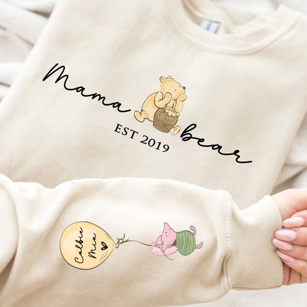 Sweat-shirt maman ours. Sweat-shirt personnalisé pour maman avec des noms d'enfants. Cadeau sweat-shirt Winnie l'ourson pour maman. Pull maman ours.