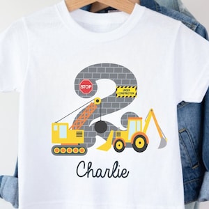 Personalised themed Birthday T shirts. Personalised Birthday Gift. 1st,2nd,3rd Birthday. Customisable Number Construction Birthday Shirt.