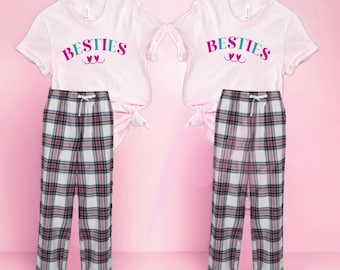 Personalized Besties Pajamas: Matching Checked Pjs