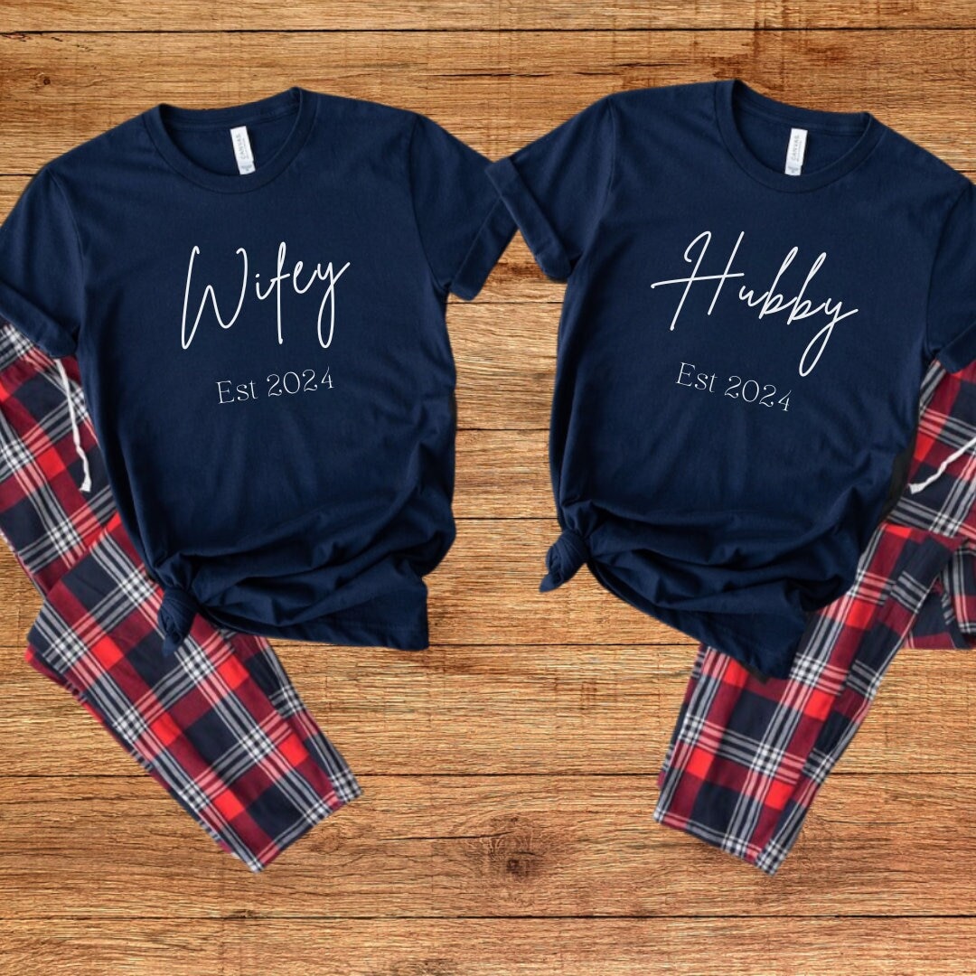 Couple Pajamas Hubby Wifey Pjs Personalized Couples Pyjamas: Hubby