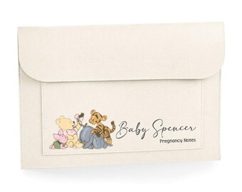 Pregnancy Notes Folder | Classic Pooh Maternity Notes For Baby | Note Folder | For New Mum | Baby Shower Gift IVF Journey Personalised Baby
