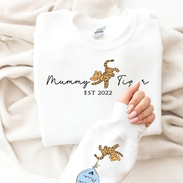 Mummy Sweatshirt. Personalised Mummy Tiger Sweatshirt with children's names. Winnie the Pooh Sweatshirt  gift for Mum. Mama Bear Jumper.