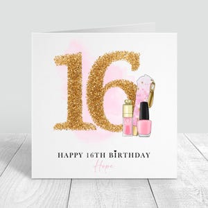 Geburtstagskarte Mädchen, offizielle Teenagerkarte, Make Up inspiriert, 16.Geburtstagskarte, Karte Schwester, Enkelin, Nichte, Schwester, beste Freundin