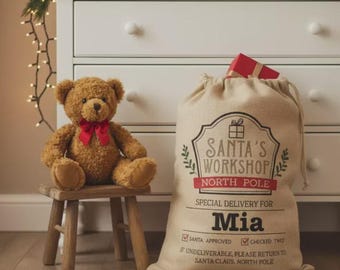 Santas Workshop Christmas Sacks, Xmas Sack, Santa Sacks, Christmas Sack Personalised, Santa Sack Personalised, Santa Sack Large, Santa Sack