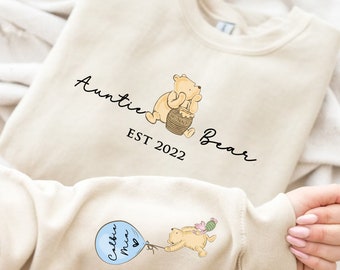 Auntie Sweatshirt. Personalised Auntie Bear Sweatshirt with children's names. Winnie the Pooh Sweatshirt  gift for Auntie. Aunt Jumper.