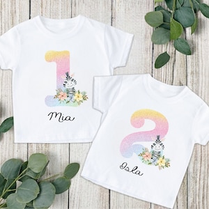 Personalised Rainbow Birthday T shirts. Personalised Birthday Gift. 1st,2nd,3rd Birthday. Customised Number Birthday Shirt. Birthday Tshirts