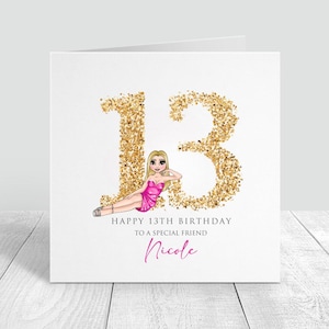Tarjeta oficial de adolescente, tarjeta de cumpleaños número 13 de Dolly, trece, tarjeta de cumpleaños número 13, tarjeta para la decimotercera hermana, nieta, sobrina, hermana, mejor amiga