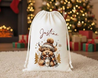 Christmas sack for children, Christmas morning present bag, Xmas stocking. Kids Christmas Sack, Christmas Bag. Highland cow