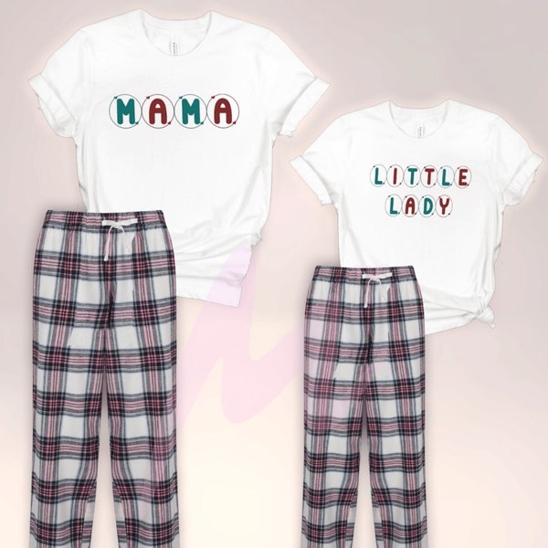 Mama and Little Lady matching pyjamas. Personalised Mum and Mini Pjs. Twinning Pjs. Mothers day gift. Checked Pyjamas