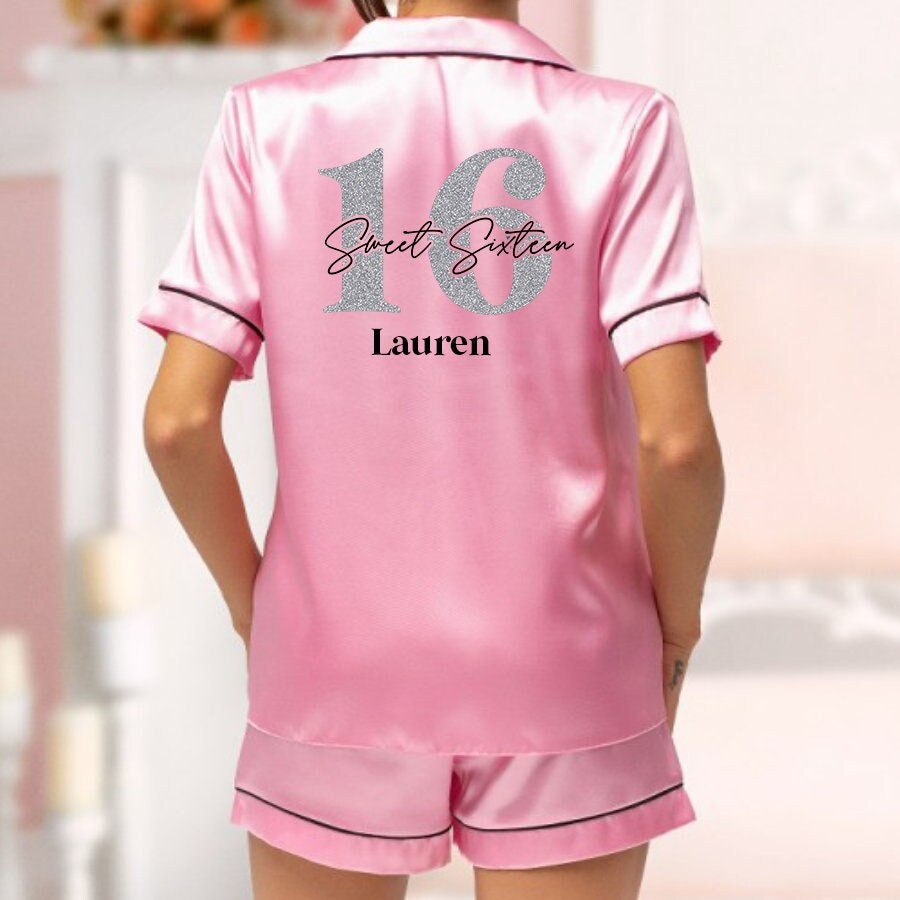 Personalised 16th Birthday Pyjamas. 16th pyjamas. Personalised Birthday pyjamas. 16th Birthday Gift sweet 16 Birthday pjs birthday gift