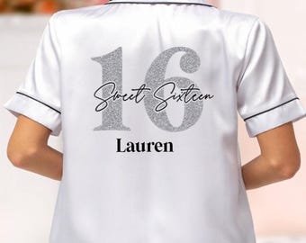 Personalised 16th Birthday Pyjamas. 16th pyjamas. Personalised Birthday pyjamas. 16th Birthday Gift, sweet 16 Birthday pjs, birthday gift.