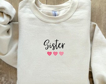 Personalised Sister Sweatshirt: UK Made Cotton-Blend Jumper. Gift for her.
