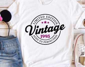 1995 Vintage 30th Birthday t shirt. Personalised 30th Birthday gift for her, best friend, wife, daughter. Thirtieth birthday outfit.