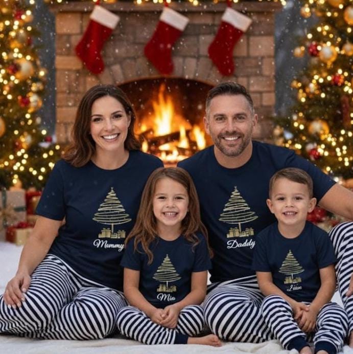 Personalised Christmas Tree Family Pyjamas: Matching Christmas Eve PJs. Christmas Pajamas.