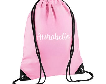 Personalised Drawstring bag.Named Back to School Drawstring Rucksack Bag.PE Bag Swimming Bag Gym Bag Afterschool Club Bag