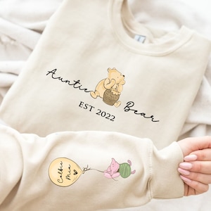 Auntie Sweatshirt. Personalised Auntie Bear Sweatshirt with children's names. Winnie the Pooh Sweatshirt gift for Auntie. Aunt Jumper. image 3