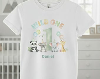 Children's 1st birthday wild one t shirt. Safari, jungle 1st birthday t-shirt for children. First birthday top for boy or girl.
