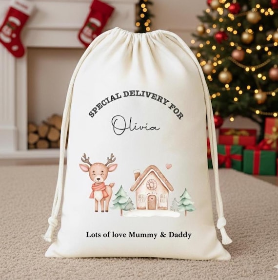 Rentier-Namens-Weihnachtssäcke, Weihnachtssack, Weihnachtsmann-Säckchen, Weihnachtssack personalisiert, Weihnachtssack personalisiert, Weihnachtssack groß, Weihnachtssack