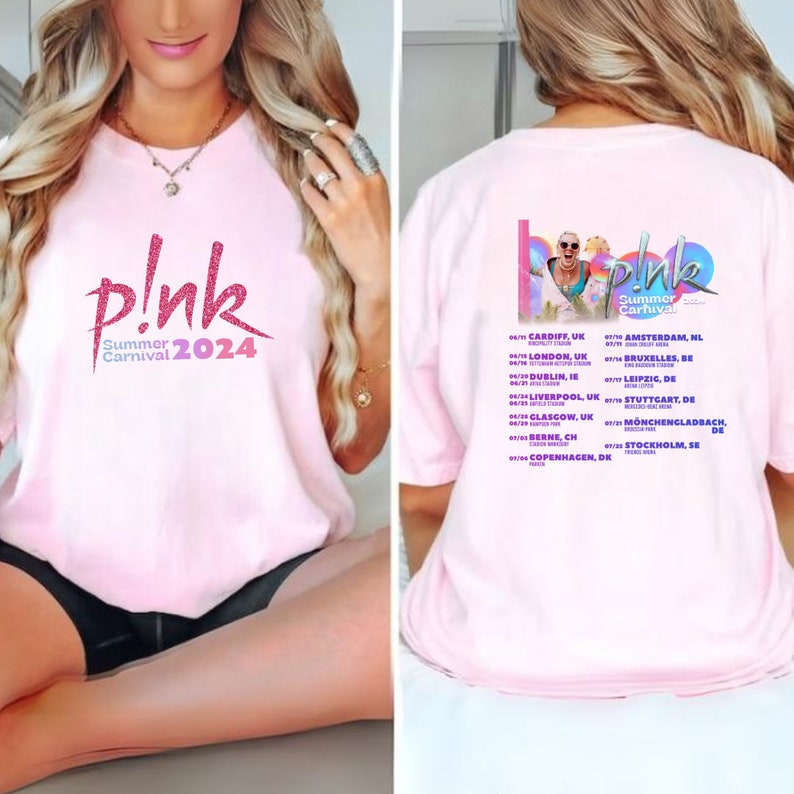 Personalised Pink Tour Tshirt. Concert t shirt for the Summer Carnival tour 2024. Summer Carnival 2024.Concert Pnk T-shirt. Trustfall album image 3