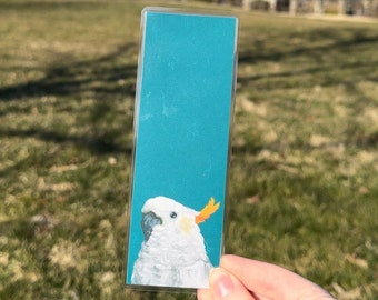 Cockatoo Laminated Bookmark | Bird Bookmark | Cute Bookmark | Teal bird bookmarks