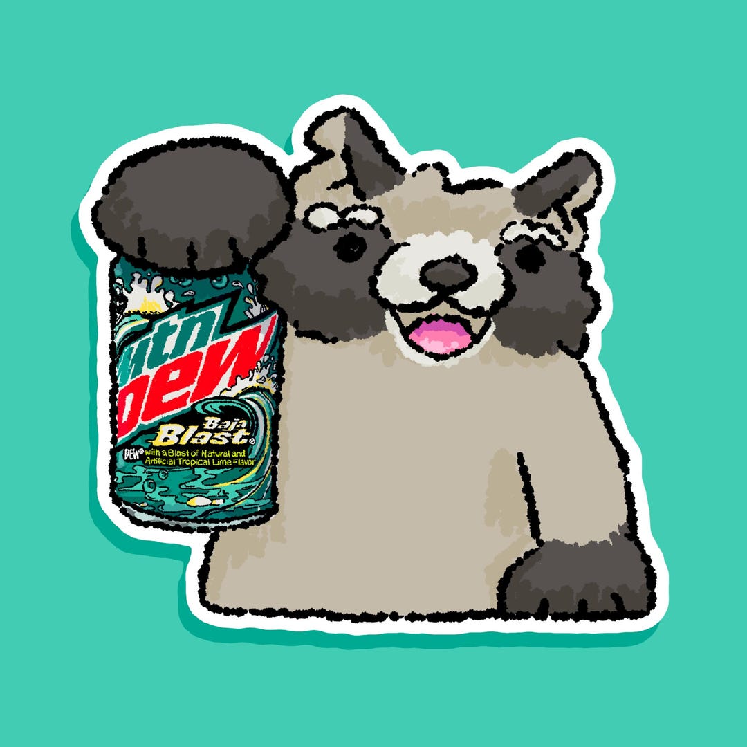Mountain Dew Baja Blast Inspired Raccoon Meme Sticker, Vinyl Laptop ...