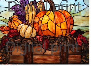 Fall Pumpkin Stained Glass PNG: Autumn Digital Download