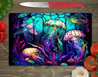Jellyfish Glass Cutting Board: Floral Charcuterie Board, Home Decor