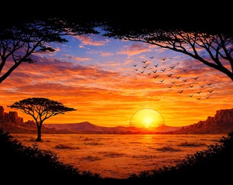 African Sunset Cutting Board: Tempered Glass Art