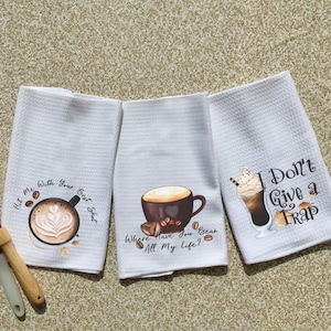 Ready To Press Sublimation Transfers - Funny Thanksgiving towel saying - 3 printed sublimation designs only - valentine trio - coffee trio