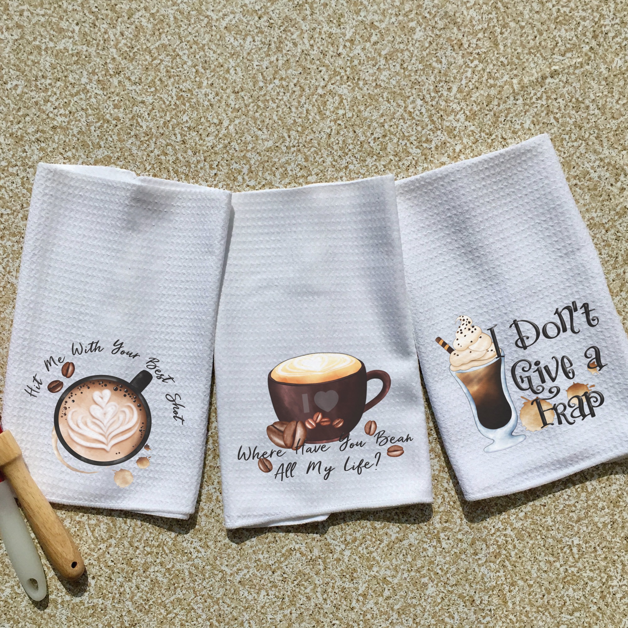 Coffee Theme Kitchen Towels | Set of 3 Cotton Decorative Towels with Coffee  Cup, Pot, Mug Print for Dish and Hand Drying | 18 inch x 28 inch