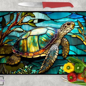 Sea turtle Glass cutting board/ faux stained glass /custom/ personalize/ Charcuterie / Home decor/ House warming