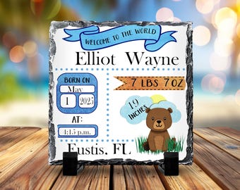 Personalized Baby Announcement Slate: Newborn Stats, Nursery Decor