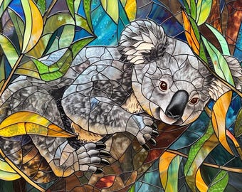 Koala Faux Stained Glass Cutting Board: Decorative Cheese Tray