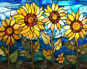 Sunflower Faux Stained Glass Cutting Board: Kitchen Decor