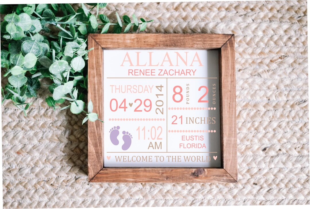 Baby Birth Stats Wood Frame Sign Birth Announcement Baby Room Decor ...