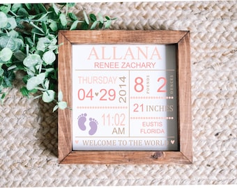 Baby Girl Birth Stats Wood Sign – Personalized Nursery Decor